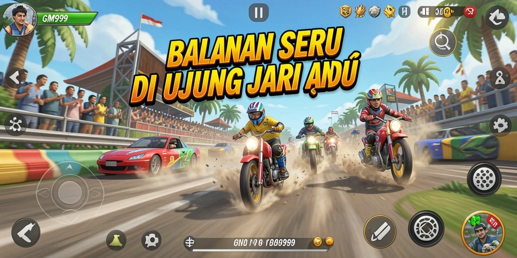 Tangkapan layar utama GIM999 menunjukkan aksi balapan yang mendebarkan.