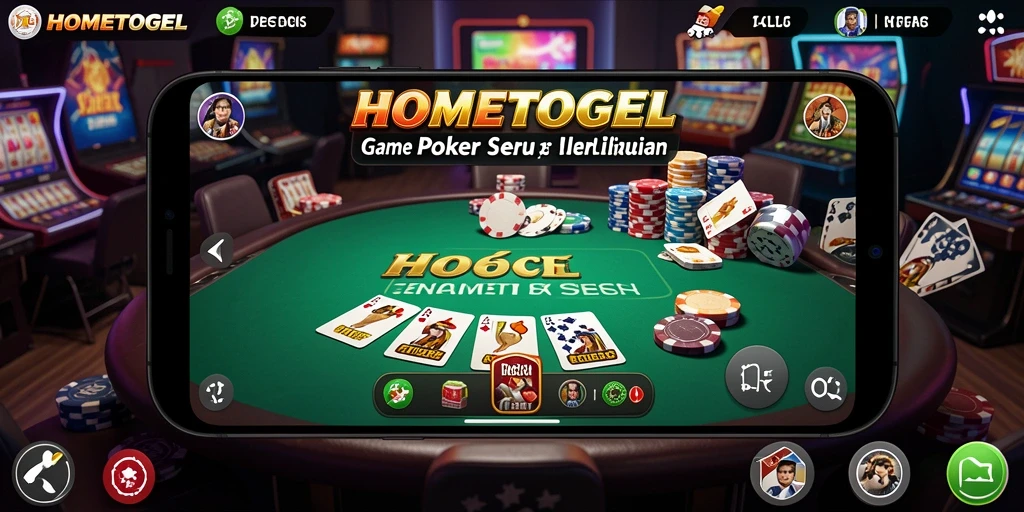 Screenshot HOMETOGEL menunjukkan suasana permainan poker yang mendebarkan.