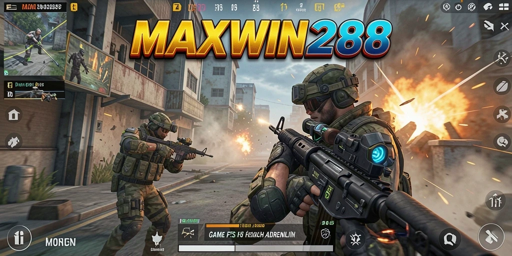 Screenshot gameplay <strong>MAXWIN288</strong> menampilkan aksi tembak menembak yang intens.